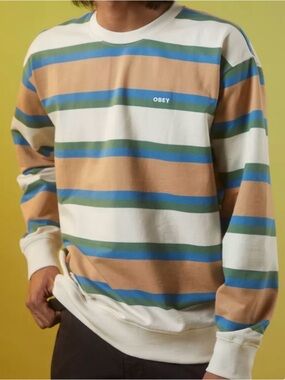 OBEY Urban Outfitters Organic Stripe Crew Neck Sweatshirt Men’s Size Large